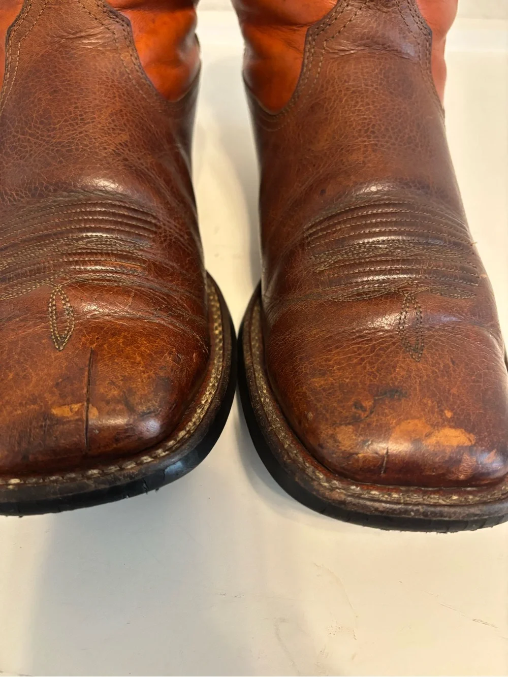 ARIAT HERITAGE BROWN & AMBER LEATHER SQUARE TOE COWBOY BOOTS #53384 MEN'S 8.5D